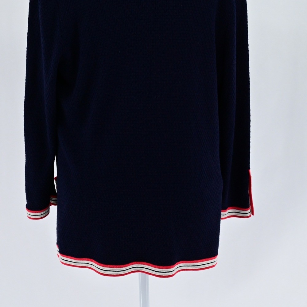 Talbots Preppy Navy Blue Red White Striped Trim Cardigan Shell Twin Set Luxe - Picture 11 of 16